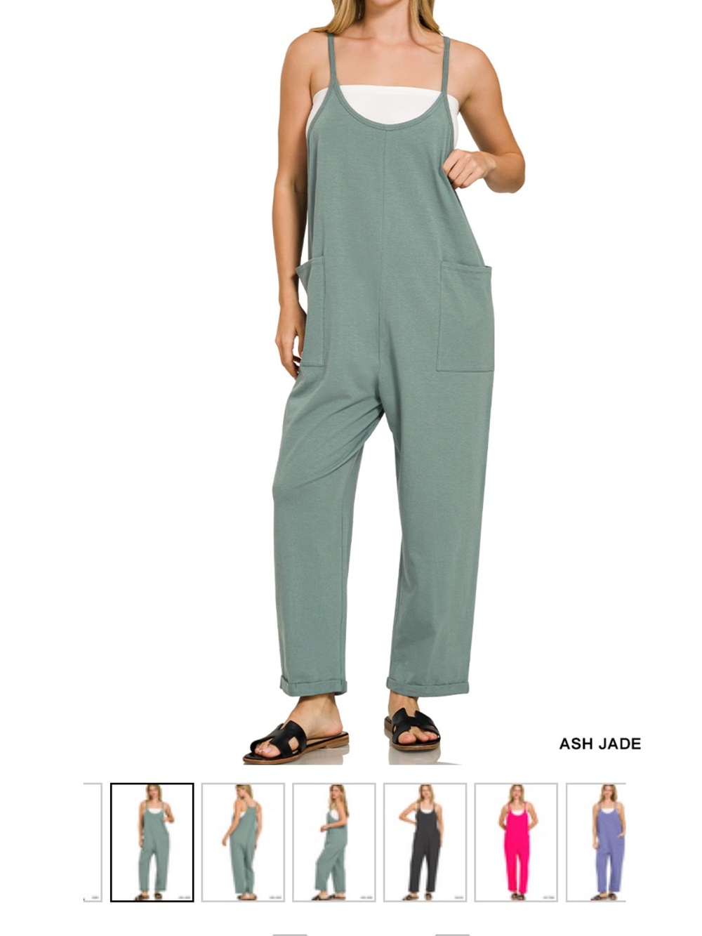 Ash Relaxed Strap Pocket Jumpsuit in Ash Jade